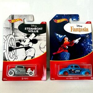NWT Hot Wheels Bundle - Steamboat Willie and Fantasia Sorcerer Mickey